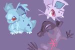  3:2 ambiguous_gender female feral generation_1_pokemon generation_7_pokemon group hi_res nidorina nidorino nintendo pokemon pokemon_(species) purple_body purple_skin salandit trio yakkotsuki 