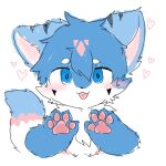  1:1 ambiguous_gender anthro blue_body blue_eyes blue_fur blue_tuft canid canine canis chano fur fur_markings heart_in_mouth hearts_around_body hearts_around_head humanoid inner_ear_fluff mammal markings pawpads pink_body pink_fur pink_inner_ear pink_inner_ear_fluff pink_pawpads pink_paws pink_tuft solo tuft white_body white_fur white_tuft wolf 