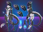  4:3 4_eyes absurd_res anthro claws emblem emotions fluffy fur genitails genitals glowing gyosh hi_res horn machine male metal model_sheet multi_eye nexus_the_proto nexustheproto paws penis protogen solo synthwave tail tonque 