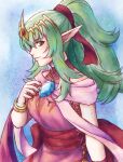  1girl adricarra artist_name bangs bracelet closed_mouth commentary cosplay dragonstone dress fire_emblem fire_emblem:_mystery_of_the_emblem fire_emblem_awakening fire_emblem_heroes gem green_eyes green_hair hair_ornament hair_ribbon jewelry long_hair looking_at_viewer official_alternate_costume pink_dress pointy_ears ponytail red_ribbon ribbon sash sidelocks sleeveless sleeveless_dress smile solo tiara tiki_(adult)_(fire_emblem) tiki_(fire_emblem) tiki_(young)_(fire_emblem) tiki_(young)_(fire_emblem)_(cosplay) very_long_hair 