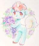  blue_body blue_fur child daww digital_drawing_(artwork) digital_media_(artwork) equid equine eyelashes feral flower fur hair happy hi_res holding_flower holding_object hooves horn looking_at_viewer male mammal mane orange_eyes osamu_tezuka pink_hair pink_mane plant sanrio simple_background smile smiling_at_viewer solo standing tail unico unico_(series) unicorn unknown_artist white_background white_tail young 