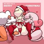  alcremie anthro blush breasts canid canine christmas digital_media_(artwork) diicks female female/female food food_creature food_hair fruit generation_1_pokemon generation_8_pokemon generation_9_pokemon goo_creature group hair hair_over_eyes hisuian_form hisuian_growlithe holidays looking_at_viewer mammal nintendo open_mouth plant pokemon pokemon_(species) pokemon_legends_arceus red_eyes regional_form_(pokemon) simple_background smile text thick_thighs tongue tongue_out trio wide_hips 