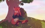  absurd_res anthro canid canine clothing ear_piercing female fox harmonica hi_res lea_crus_(leathepea) mammal musical_instrument pawpads paws piercing plant playing_music slowderpyguy solo tree tunic under_tree wind_instrument 
