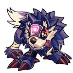  1:1 bandai_namco belt blep blue_body blue_fur canid canine claws digimon feral fur gem gift4437 loogamon mammal red_eyes solo tongue tongue_out 