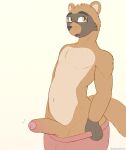  anthro black_nose brown_body brown_fur canid canine clothing dabelette erection eyebrows eyewear foreskin fur genitals glans glasses hi_res humanoid_genitalia humanoid_penis looking_at_viewer male mammal navel open_mouth partially_retracted_foreskin penis raccoon_dog red_clothing red_underwear solo tanuki teeth tongue underwear undressing whiskers yellow_eyes 