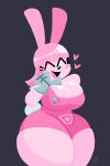  &lt;3 2:3 anthro big_breasts blush blush_stickers breasts cleavage cleavage_overflow clothed clothing cotton_tail eyelashes eyes_closed female fur gloves grey_clothing grey_gloves grey_handwear hair handwear hi_res huge_breasts jjoyplus lagomorph leporid mammal open_mouth open_smile overalls pink_body pink_fur pink_hair pink_overalls purple_background rabbit shirt simple_background smile solo thick_thighs topwear white_clothing white_shirt white_topwear wide_hips widget wow!_wow!_wubbzy! 
