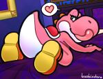  absurd_res anthro bed bedding bedroom_eyes butt dinosaur dubindore female furniture hi_res looking_at_viewer looking_back mario_bros narrowed_eyes nintendo presenting presenting_hindquarters reptile scalie seductive solo tongue tongue_out yoshi 