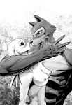  2023 5_fingers abs anthro arm_around_neck beastars blush breasts canid canine canis claws domestic_rabbit duo dwarf_rabbit eye_contact female finger_claws fingers fur greyscale haru_(beastars) hi_res jerbeardraws lagomorph legoshi_(beastars) leporid looking_at_another male male/female mammal monochrome muscular muscular_anthro muscular_male navel nipples nose_to_nose nude oryctolagus rabbit wolf 