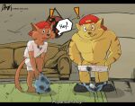  anthro caught_off_guard chance_furlong clothing diam_snow domestic_cat duo felid feline felis grease_stains hanna-barbera hi_res jake_clawson male male/male mammal showing_penis swat_kats underwear undressing 