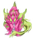  absurdres animal animal_focus dragon dragon_fruit food_focus full_body green_eyes highres looking_at_viewer no_humans omarumaru original pink_theme simple_background solo white_background 