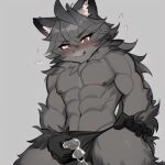  ai ai_generated anime_eyes anonymous_artist anthro artificial_intelligence blush bodily_fluids canid canine canis clothed clothing cum fur genital_fluids genitals grey_body grey_fur humanoid male mammal nude penile penis simple_background smile solo underwear wolf 