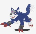  absurd_res akitoinusu bandai_namco blue_body blue_fur claws digimon digimon_(species) fangs feral fur gem hi_res quadruped red_eyes simple_background smile solo teeth white_background 