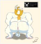  anthro asgore_dreemurr balls blonde_hair boss_monster bovid caprine chubby_male daddy_(disambiguation) fur genitals goat hair hi_res jon_noj long_ears male male/male mammal manly smile solo text undertale undertale_(series) white_body white_fur 