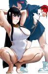  2girls armpit_crease armpits arms_behind_head arms_up bakkanki bangs barefoot black_hair blue_eyes blush breasts cellphone chain chain_leash holding holding_phone incest kill_la_kill kiryuuin_satsuki large_breasts leash leotard long_hair looking_at_phone matoi_ryuuko midriff multicolored_hair multiple_girls one-piece_swimsuit open_mouth phone pleated_skirt red_hair selfie senketsu short_hair siblings simple_background sisters skirt smartphone smile spread_legs squatting streaked_hair suspenders sweat swimsuit taking_picture thick_eyebrows thighs tipetoes white_leotard yuri 