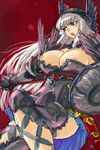  areola_slip areolae armor armored_dress breasts copyright_request grey_hair head_wings huge_breasts leg_up legs long_hair michael nipple_slip nipples red_eyes shield silver_hair sketch solo thighs valkyrie 