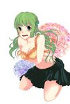  bad_id bad_pixiv_id bra breast_hold breasts frog green_eyes green_hair hair_ornament kochiya_sanae lingerie long_hair solo strange_cherry touhou underwear wavy_mouth 