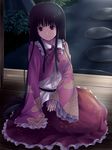  bad_id bad_pixiv_id black_hair houraisan_kaguya japanese_clothes long_hair looking_at_viewer night red_eyes shiwasuzuki sitting solo touhou veranda very_long_hair 