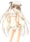  absurdres bikini blush breasts brown_eyes hashimoto_takashi highres kasugano_sora long_hair ribbon small_breasts solo swimsuit towel twintails wet yosuga_no_sora 