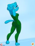  anthro blue_fur breasts butt cartoon_network clothed clothing domestic_cat felid feline felis female fur furboz hands_behind_head looking_at_viewer looking_back mammal mature_female nicole_watterson rear_view simple_background solo the_amazing_world_of_gumball tight_clothing 