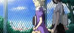  bag chain-link_fence dress fence handbag hat hat_removed head_out_of_frame headwear_removed maribel_hearn multiple_girls sakuraba_yuuki touhou usami_renko 