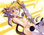  animal_ears bad_id bad_pixiv_id bell bell_collar blonde_hair blue_eyes blush bow cat_ears censored collar gloves hair_bow hair_ribbon jingle_bell kagamine_len magical_nuko-lenlen_(vocaloid) male_focus nude open_mouth potchi ribbon solo staff tail vocaloid 