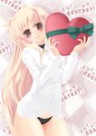  black_panties blonde_hair breasts brown_eyes fate_testarossa frapowa heart long_hair lyrical_nanoha mahou_shoujo_lyrical_nanoha_strikers medium_breasts no_pants panties solo underwear valentine 