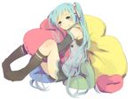  aqua_eyes aqua_hair bad_id bad_pixiv_id hatsune_miku long_hair pillow pillow_hug poripori_(popocox) sitting smile socks solo twintails very_long_hair vocaloid 