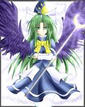  capelet ghost green_eyes green_hair hat long_hair mima ribbon scepter solo touhou wings wizard_hat 