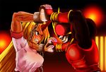  battle crossover duel horn hoshiguma_yuugi kamen_rider kamen_rider_kuuga kamen_rider_kuuga_(series) kamishima_kanon multiple_girls red touhou 