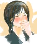  black_hair blush brown_eyes copyright_request face hands kazaana nose nose_pinch portrait sketch solo tears 