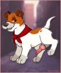  canid canine canis city city_background disney dodger_(disney) domestic_dog feral fur hi_res hunting_dog jack_russell_terrier knot male mammal multicolored_body multicolored_fur oliver_and_company pseudonymh raised_leg smug solo terrier 