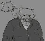  annoyed_expression anthro binturong binturong_humanoid brown_eyes chubby_anthro chubby_male clothing fan_character male mammal rahula_(xroshtag) rough_sketch shirt shirt_pocket simple_background sketch solo t-shirt topwear undershirt viverrid whiskers xroshtag_(artist) 