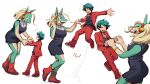  2023 anthro belt blonde_hair boots bottomwear bracelet breasts clothed clothing dancing digital_media_(artwork) dress duo eyes_closed female footwear hair head_accessory hi_res human ippan_josei izuku_midoriya jewelry lupin_fanart male mammal my_hero_academia necktie pants suit unknown_species 