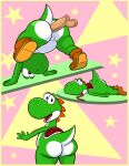  absurd_res anal anal_penetration anthro bent_over big_butt butt disembodied_penis female genitals green_body group hi_res looking_at_viewer looking_back lying male marcodile mario_bros nintendo on_front penetration penis raised_leg solo yoshi 