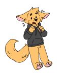  2019 alpha_channel anthro black_nose blonde_hair bottomless chibi clothed clothing fleurfurr fur hair hoodie male multi_tone_ears multi_tone_fur multi_tone_tail multicolored_hair open_mouth pawpads pink_inner_ear pink_pawpads simple_background solo species_request surprise tail topwear topwear_only transparent_background watermark yellow_body yellow_ears yellow_fur yellow_tail 