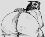  anthro anus avian band1tnsfw big_anus big_breasts bird breasts butt digital_drawing_(artwork) digital_media_(artwork) feathered_tail feathers female female_focus graphite_(artwork) hi_res looking_at_viewer looking_back natural_breasts owl pencil_(artwork) portrait presenting presenting_hindquarters puffy_anus simple_background solo tail thick_thighs traditional_media_(artwork) 