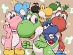  blush bug butterfly clenched_hands mario_(series) no_humans open_mouth shell waving ya_mari_6363 yellow_butterfly yoshi yoshi_egg 