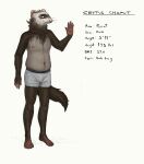  2019 anthro belly briefs briefs_only brown_body brown_fur cettus cettus_chaput clothed clothing domestic_ferret english_text fur gesture hi_res male mammal model_sheet mustelid musteline simple_background slightly_chubby slightly_chubby_anthro slightly_chubby_male solo standing text topless true_musteline underwear underwear_only waving waving_at_viewer weasel white_background white_face 