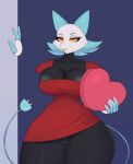  android big_breasts black_body breasts deltarune felid feline female fiamourr genitals hi_res holding_object holidays humanoid looking_at_viewer machine mammal pussy robot solo tasque_manager tongue tongue_out undertale_(series) valentine&#039;s_day yellow_eyes 