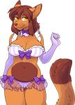  2018 alpha_channel amber_eyes anthro armwear biped bow_tie breasts brown_body brown_fur brown_hair canid canine cleavage clothed clothing cocoa_(dragonmegaxx) digital_media_(artwork) female fur hair hi_res lingerie mammal navel portrait purple_armwear purple_clothing shaded simple_background solo standing tail three-quarter_portrait transparent_background zyira 