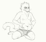  2019 anthro belly belly_play briefs briefs_only cettus cettus_chaput clothed clothing domestic_ferret front_view holding_stomach kneeling looking_down male mammal mustelid musteline sitting sketch slightly_chubby slightly_chubby_anthro slightly_chubby_male solo topless true_musteline underwear underwear_only weasel 