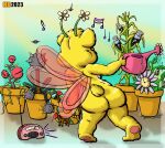  anthro arthropod bear butt butterbear_(the_wuzzles) butterfly dancing female gardening hentai_boy hi_res hybrid insect lepidopteran mammal nude plant pots radio solo the_wuzzles translucent translucent_wings watering_can wings wuzzle 