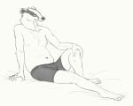  2019 anthro badger belly briefs briefs_only cettus clothed clothing hand_on_knee hand_on_leg male mammal mustelid musteline sitting sketch slightly_chubby slightly_chubby_anthro slightly_chubby_male smile solo topless underwear underwear_only 