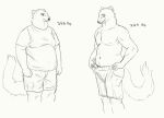 anthro before_and_after belly bottomwear cettus clothed clothing fisher_(animal) gulonine keld_pederson looking_down male mammal mustelid musteline overweight overweight_anthro overweight_male pants sequence shirt shorts sketch slightly_chubby slightly_chubby_anthro slightly_chubby_male solo standing topless topwear weight_loss 