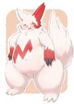  absurd_res ambiguous_gender anthro biped blush front_view generation_3_pokemon hi_res looking_at_viewer nintendo open_mouth pokemon pokemon_(species) pupils red_body simple_background slightly_chubby slit_pupils solo tomochan white_body zangoose 