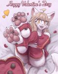  2023 4_toes absurd_res anthro blush clothing digital_media_(artwork) domestic_cat english_text eyebrows feet felid feline felis female flower_petals foot_focus fur hair hi_res holidays legwear looking_at_viewer mammal open_mouth pawpads petals rose_petals rz54 solo text toes valentine&#039;s_day 