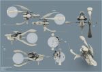  3d commentary concept_art english_text eve_online frigate_(eve_online) from_above from_behind from_below from_side grey_background highres multiple_views no_humans original pinarci science_fiction simple_background vehicle_focus 