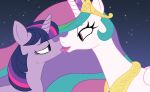  duo equid equine eye_contact female female/female feral french_kissing friendship_is_magic gidgeesheep half-closed_eyes hasbro hi_res horn horse kissing looking_at_another mammal my_little_pony narrowed_eyes pony princess_celestia_(mlp) student teacher teacher_and_student tongue twilight_sparkle_(mlp) unicorn winged_unicorn wings 