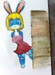  absurd_res anthro blonde_hair blue_body blue_fur clothing dress female freckles fur hair hi_res lagomorph leporid mammal painting_(artwork) purple_clothing purple_dress rabbit sheebibites solo traditional_media_(artwork) watercolor_(artwork) 