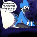  2019 anthro asking asking_another asking_for_favor avian beak biped bird black_beak black_nose blue_body blue_feathers blue_jay cartoon_network comic controller cord corvid dialogue digital_media_(artwork) english_text feathers from_behind_position fur furniture game_controller hi_res holding_controller holding_game_controller holding_object inside jay_(bird) male mammal mordecai_(regular_show) multicolored_body multicolored_feathers name_in_dialogue new_world_jay nude off_screen_character on_sofa open_mouth oscine passerine pb-art procyonid purple_background question raccoon regular_show requesting rigby_(regular_show) sex simple_background sofa solo speech_bubble talking_to_another text white_body white_feathers wired_controller 
